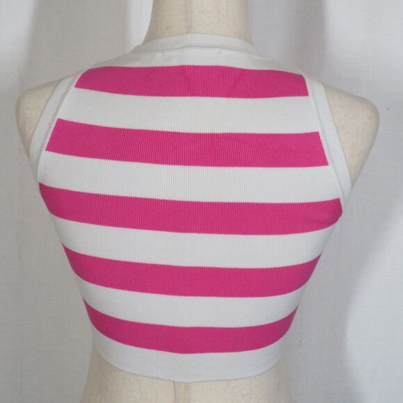 Zara Pink And White Striped Lightweight Knit Cropped Tank Top Size Small - Picture 6 of 7